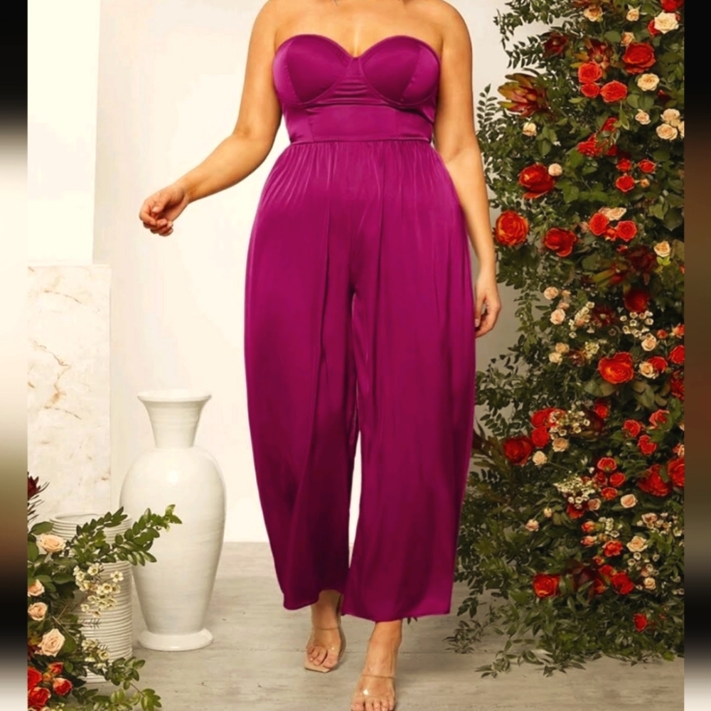 SHEIN Belle Plus Wide Leg Tube Jumpsuit
